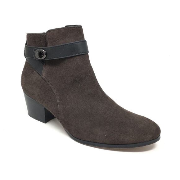 Coach | Women’s Patricia Ankle Boots Booties Shoes Chocolate Brown Suede Buckle - Picture 1 of 9